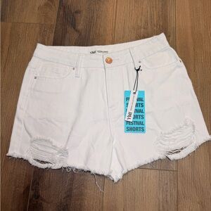 🤍 YMI Festival Distressed White Denim Cutoff Shorts Mom Fit Raw Hem 9/29 NWT